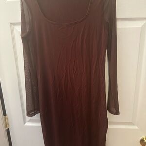 Elegant Brown Mesh Long Sleeve Dress